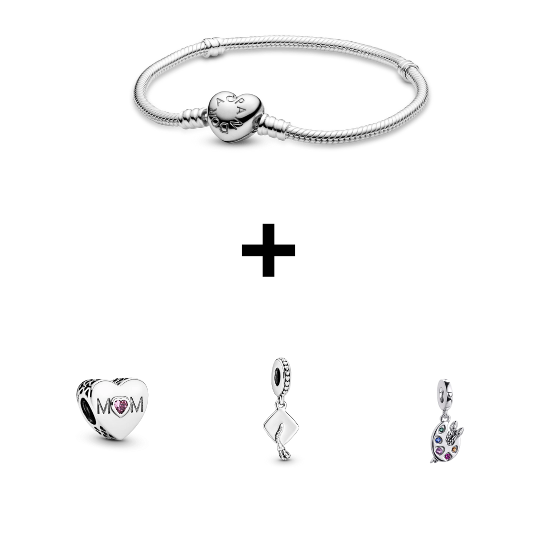 Kit Pandora Deluxe - 1 pulsera de plata + 3 colgantes